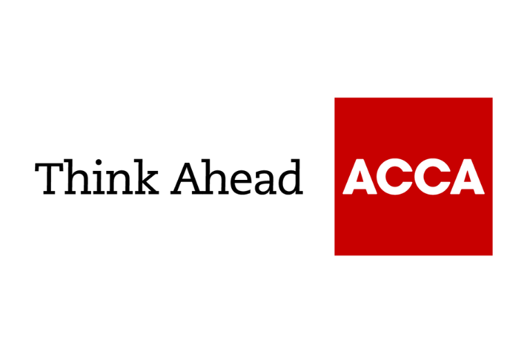 ACCA accounting, think ahead is perfect for people interested in finance, business, accounting, economics. Accounting logo.